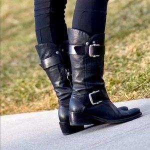 Vera Wang Lavender Label Chantel Leather Mid-Calf Biker Moto Boots Black 8/39